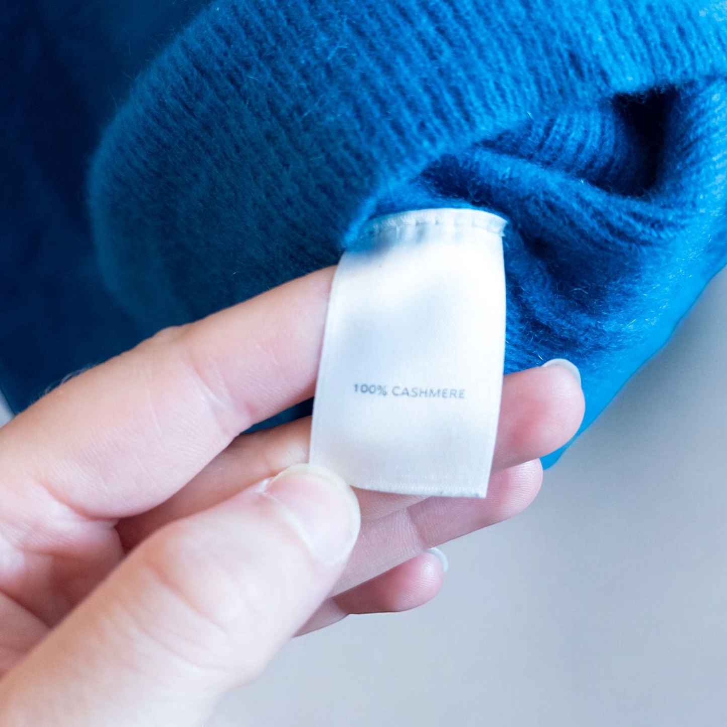 Halogen bright blue v neck cashmere sweater womens medium displayed on hanger image 8
