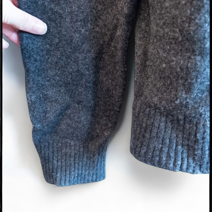 Cremieux men's gray wool sweater with sitting dog graphic wearing a yellow scarf front view image 5