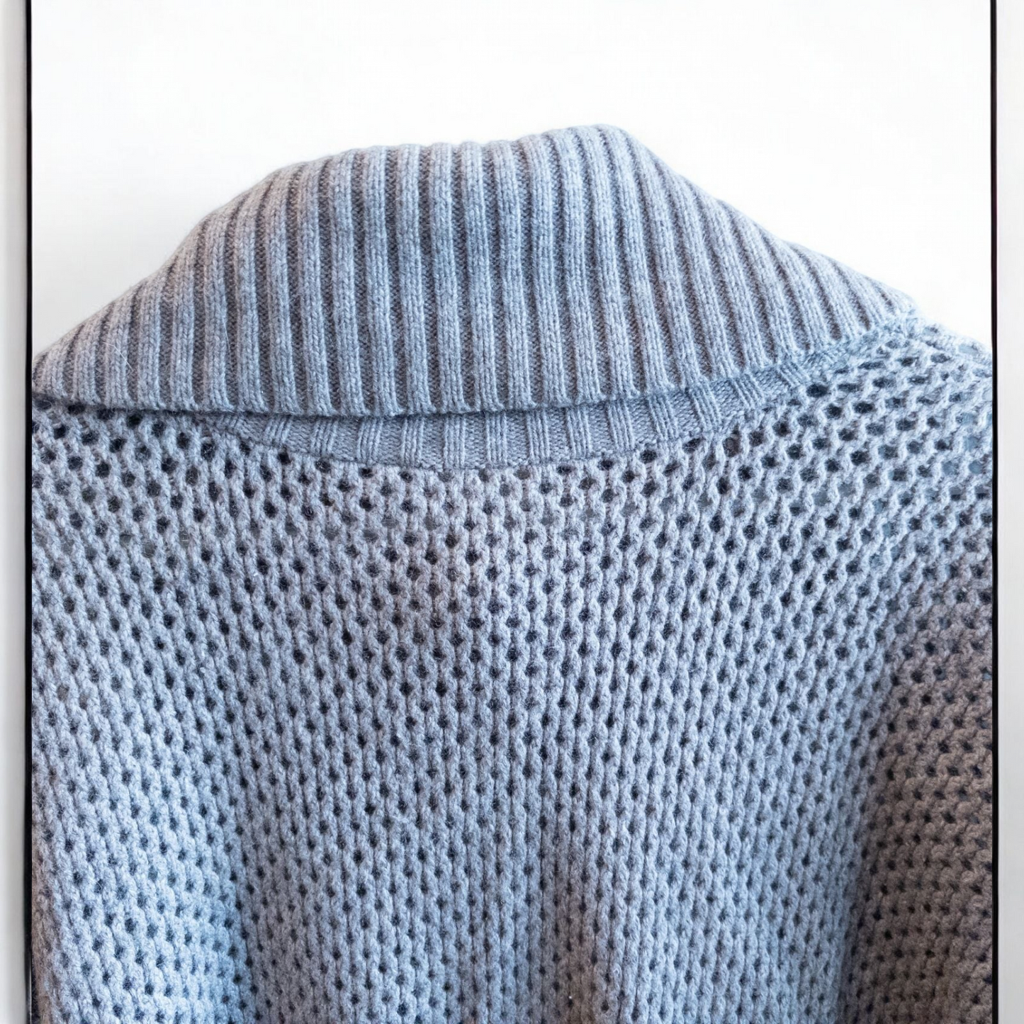 BCBGMaxazria gray dusk open knit cowl neck sweater with short sleeves and front pouch pocket image 7