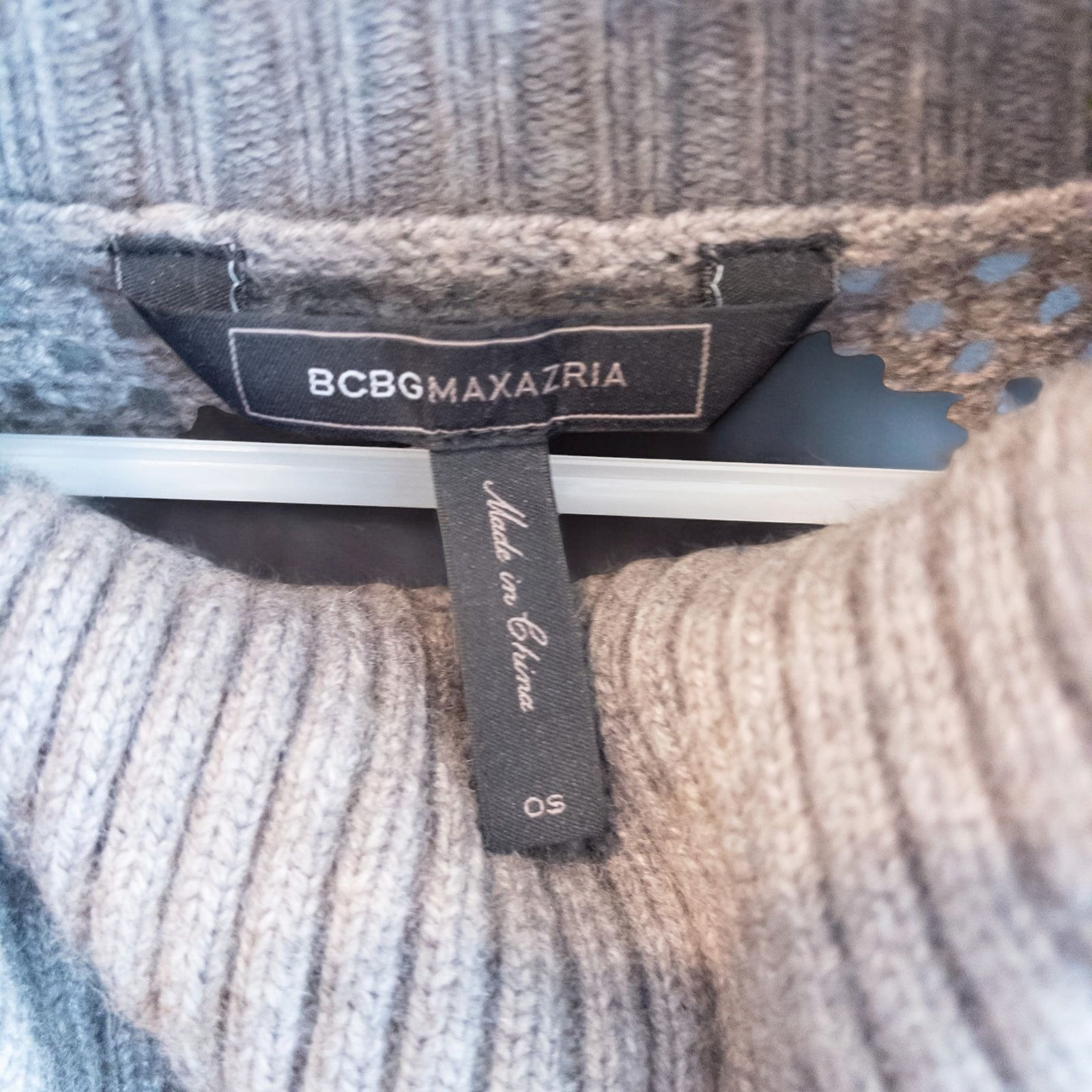BCBGMaxazria gray dusk open knit cowl neck sweater with short sleeves and front pouch pocket image 8