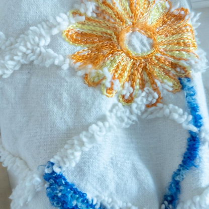 Keren Hart vintage embroidered flower jacket in white with multicolor floral embroidery on a woman and hanging on hangers image 10