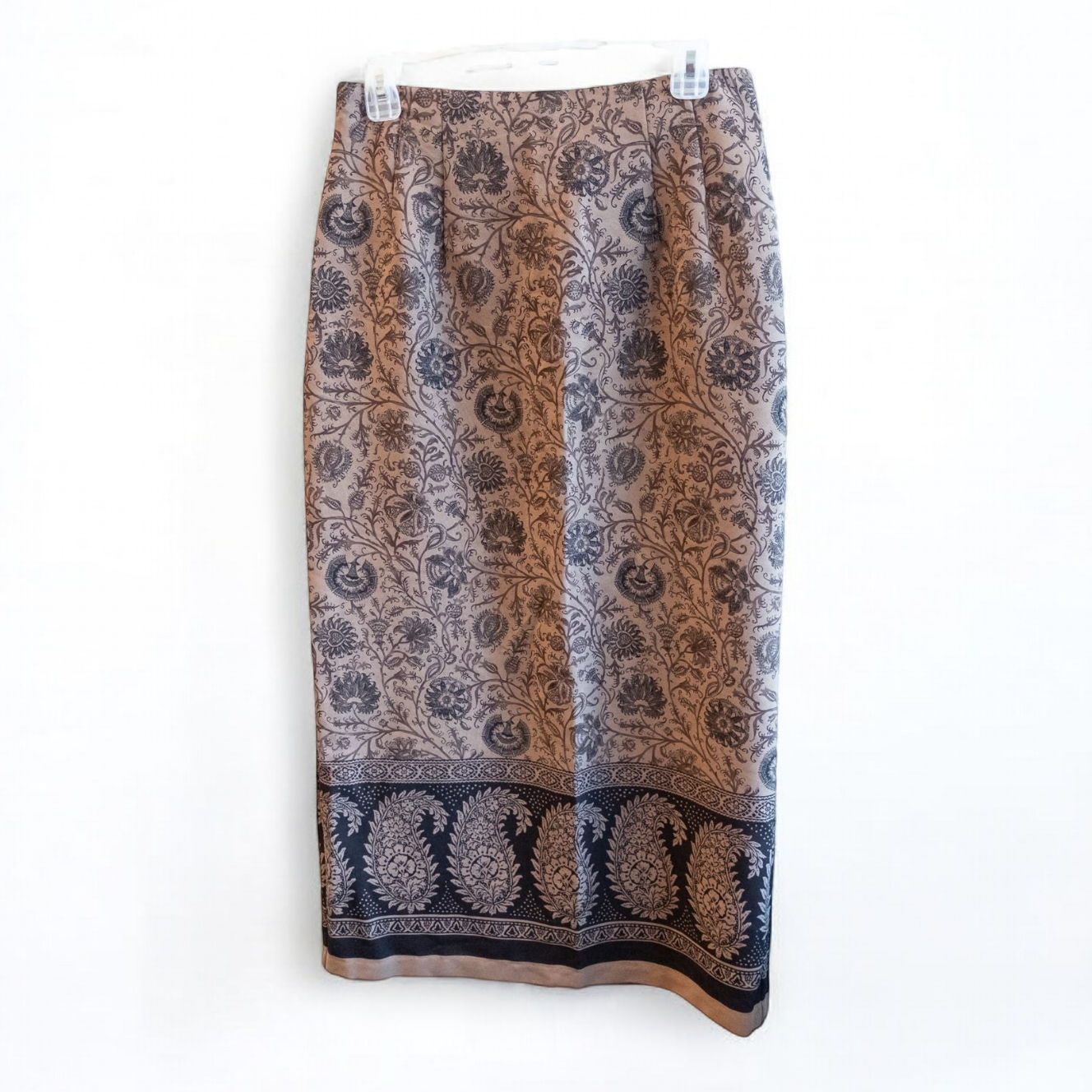 Briggs brown suede longline jacket with padded shoulders and paisley maxi skirt set sized women's 8 image 10