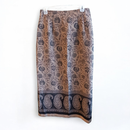 Briggs brown suede longline jacket with padded shoulders and paisley maxi skirt set sized women's 8 image 10