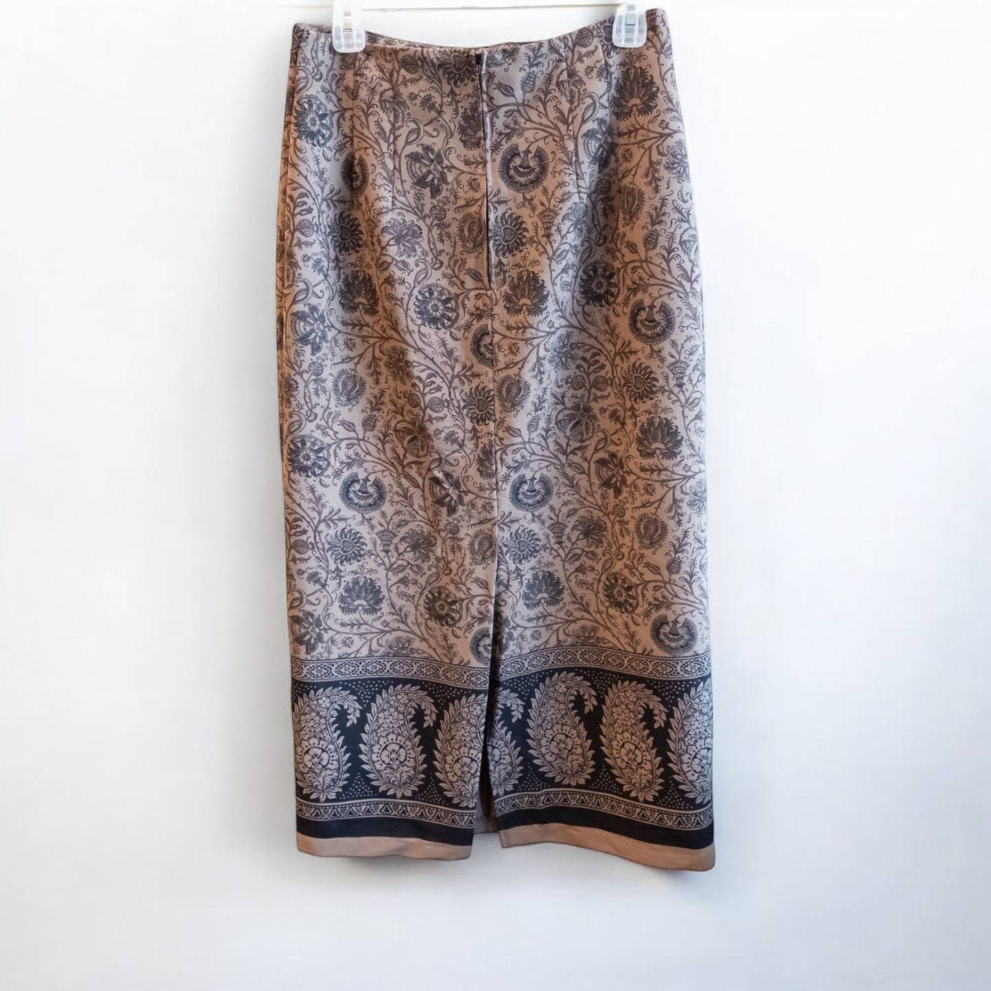 Briggs brown suede longline jacket with padded shoulders and paisley maxi skirt set sized women's 8 image 13