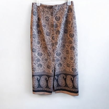 Briggs brown suede longline jacket with padded shoulders and paisley maxi skirt set sized women's 8 image 13