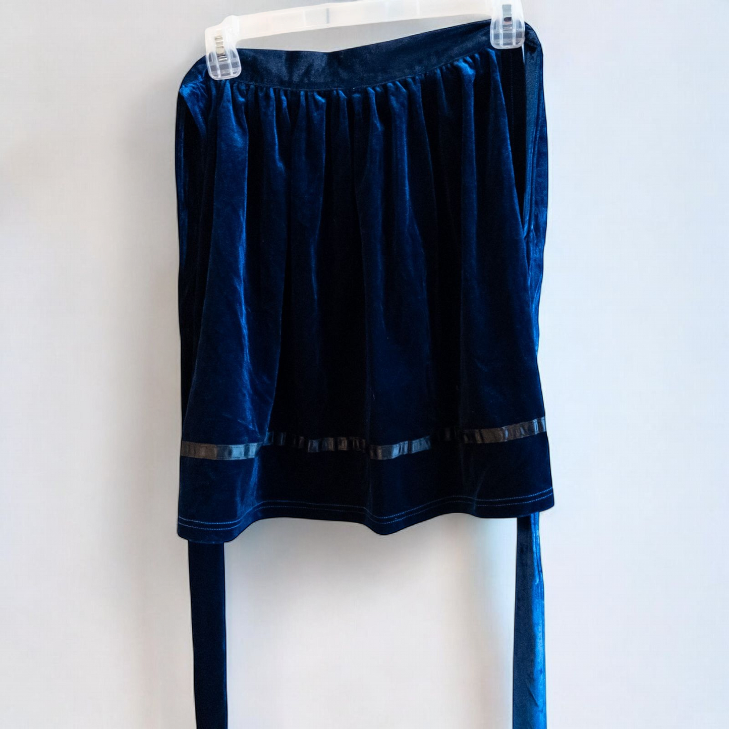 Glorystar vintage German Oktoberfest costume black dress with lace blouse and blue apron set hanging on white door image 10