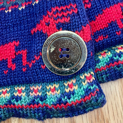 Vintage Blue Knit Cotton Christmas Holiday Sweater Vest Reindeer Womens Medium