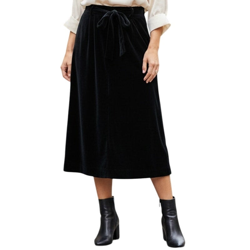Vintage 1970s Black Velvet Straight Midi Skirt Womens XXSmall