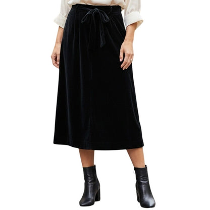 Vintage 1970s Black Velvet Straight Midi Skirt Womens XXSmall