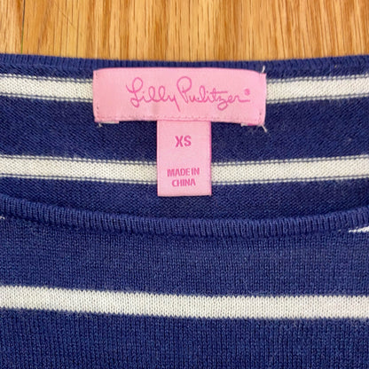 Lilly Pulitzer Navy Blue White Striped Tassel Sweater Womens XSmall