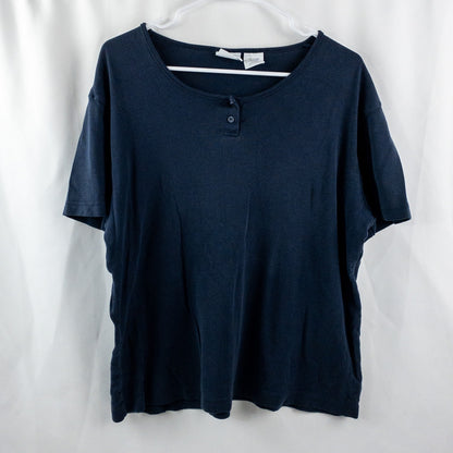 Bobbie Brooks Vintage Navy Blue Button Tee Shirt Womens XLarge