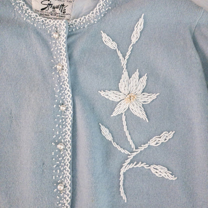 Stewart’s Vintage Pastel Blue Embroidered Rabbit Hair Cardigan Sweater Womens Small