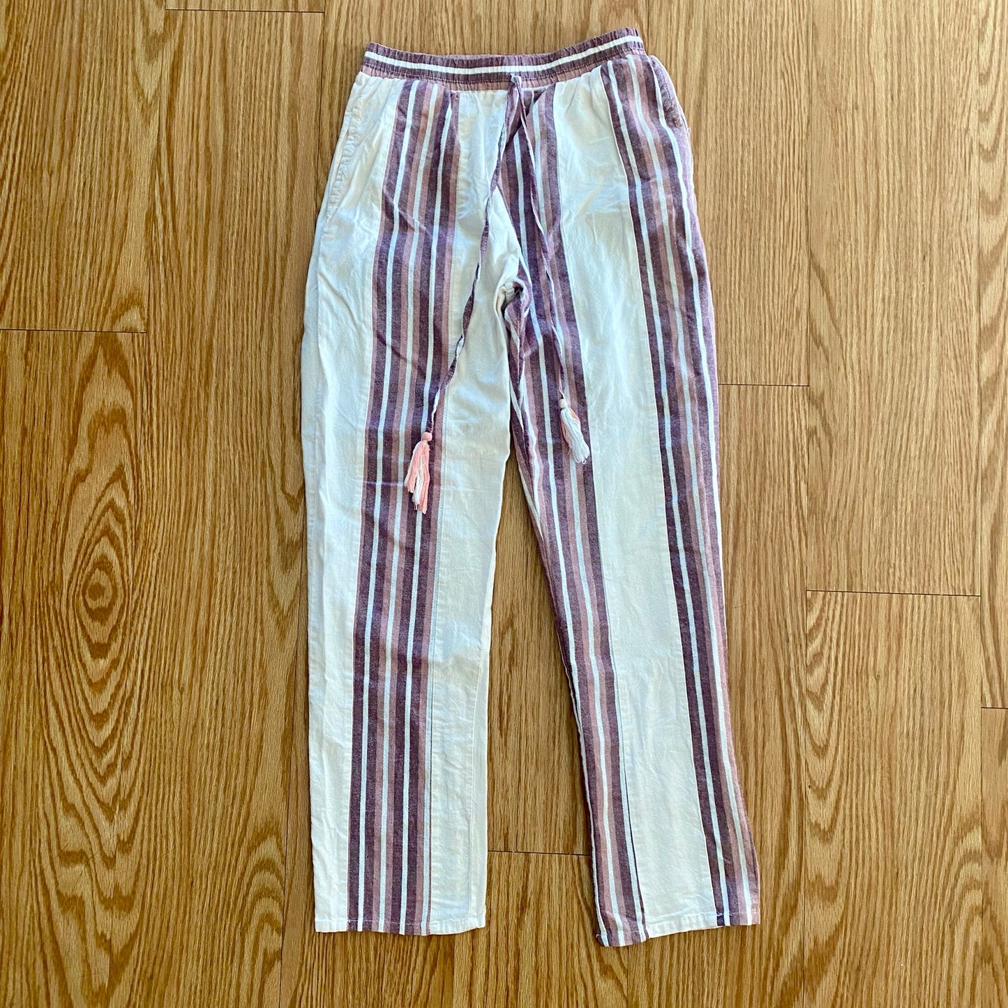 Cherry Paris Striped Pink & White Drawstring Lounge Pants Womens Medium