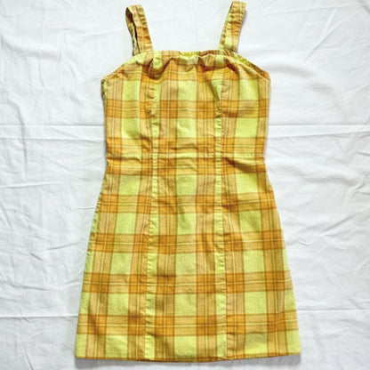 Arizona Jean Co Vintage Yellow Plaid Mini Jumper Dress Womens Small / Medium