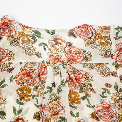 DR2 Floral Rose Beige Pink Sheer Blouse Top Womens Medium