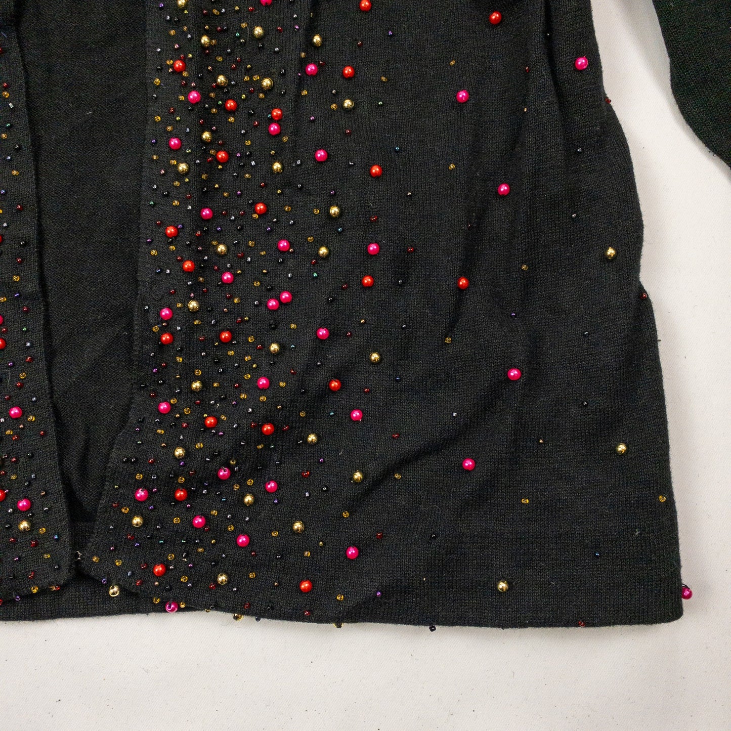 Victoria Jones Black Beaded Open Cardigan Sweater Womens Medium