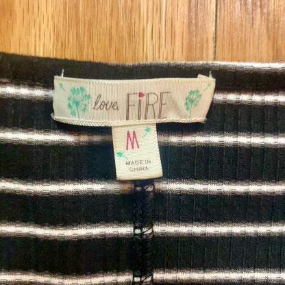 Love Fire Black White Striped Comfy A-Line Swing Dress Womens Medium