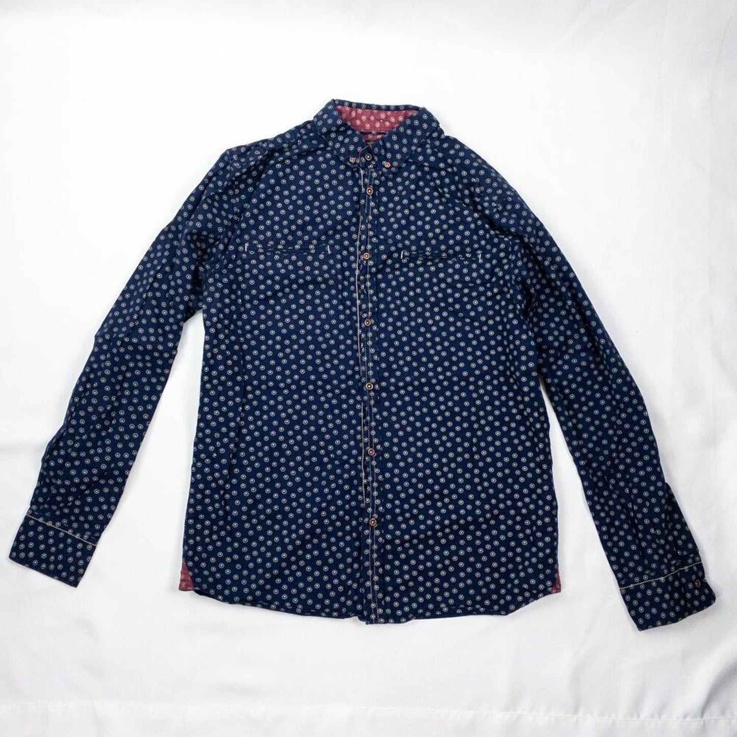 Paper Denim & Cloth Navy Floral Print Button Down Shirt Mens Medium