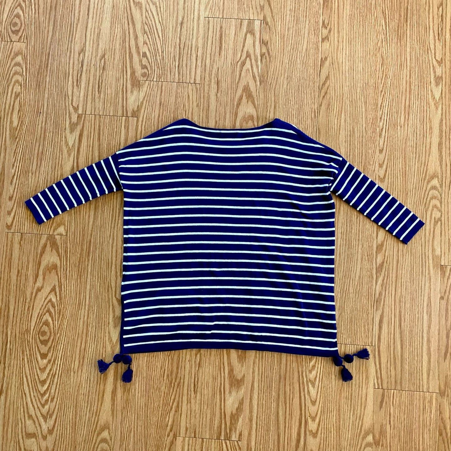 Lilly Pulitzer Navy Blue White Striped Tassel Sweater Womens XSmall