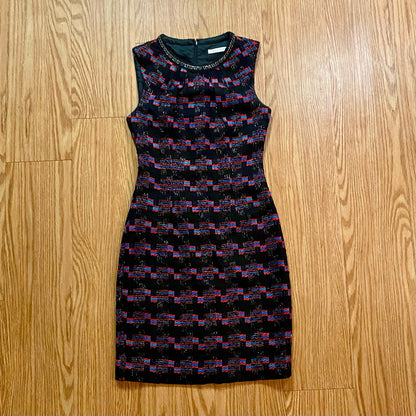 Trina Turk Good Night Tweed Black Scoop Neck Mini Sheath Dress Womens 2