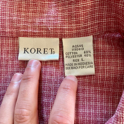 Koret Vintage Red Gingham Beaded Embroidered Button-up Shirt Womens Large