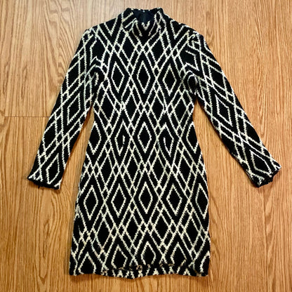 Tucker Black White Diamond Stripe Mini Sweater Dress Womens Small