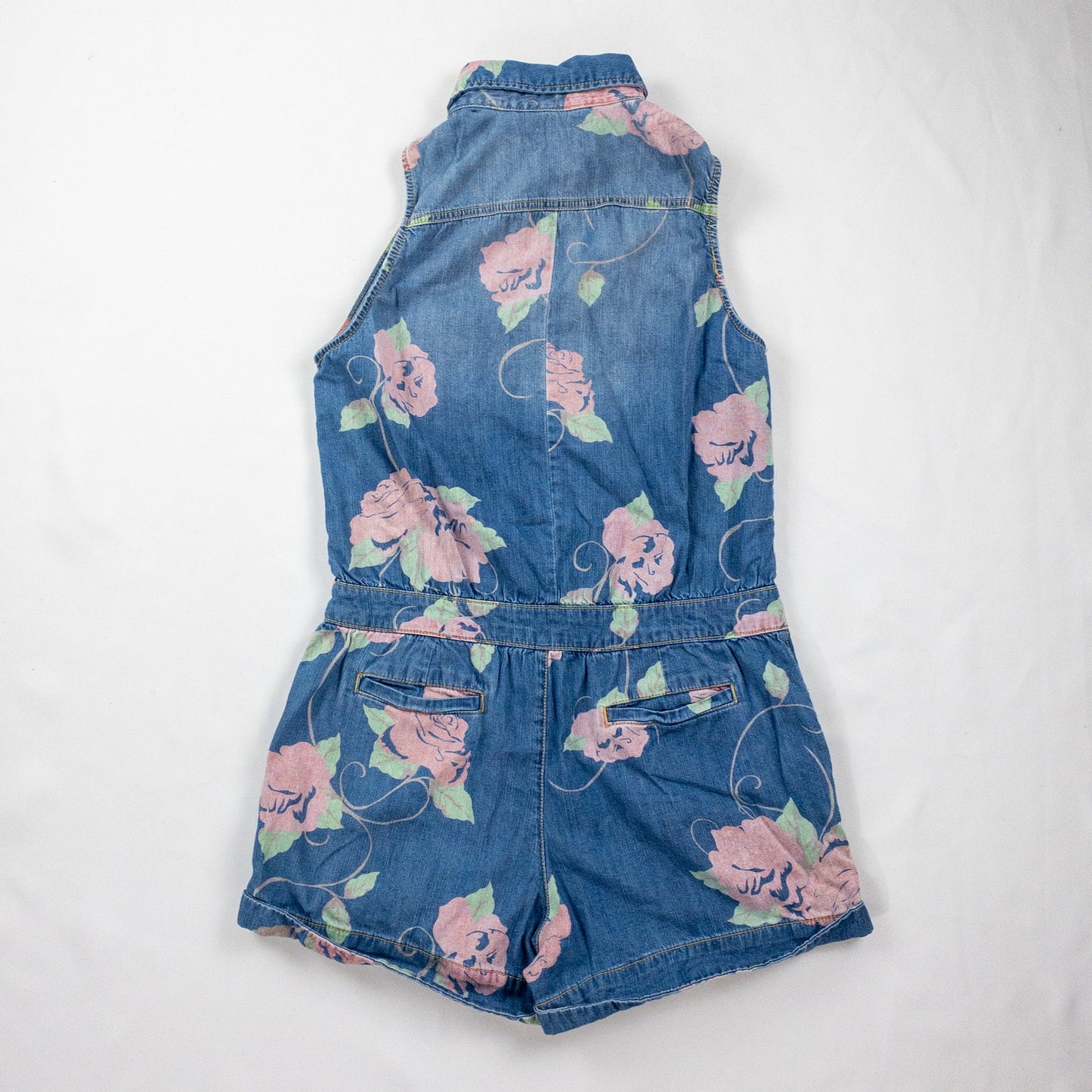 Anthropologie Pins and Needles Blue Jean Printed Floral Romper Womens Medium