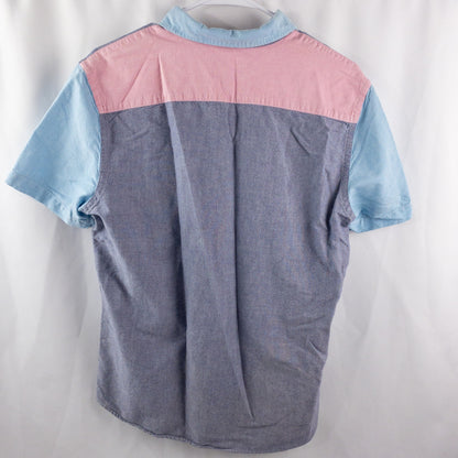 American Eagle Slim Fit Colorblock Pink Blue Button Shirt Mens Medium
