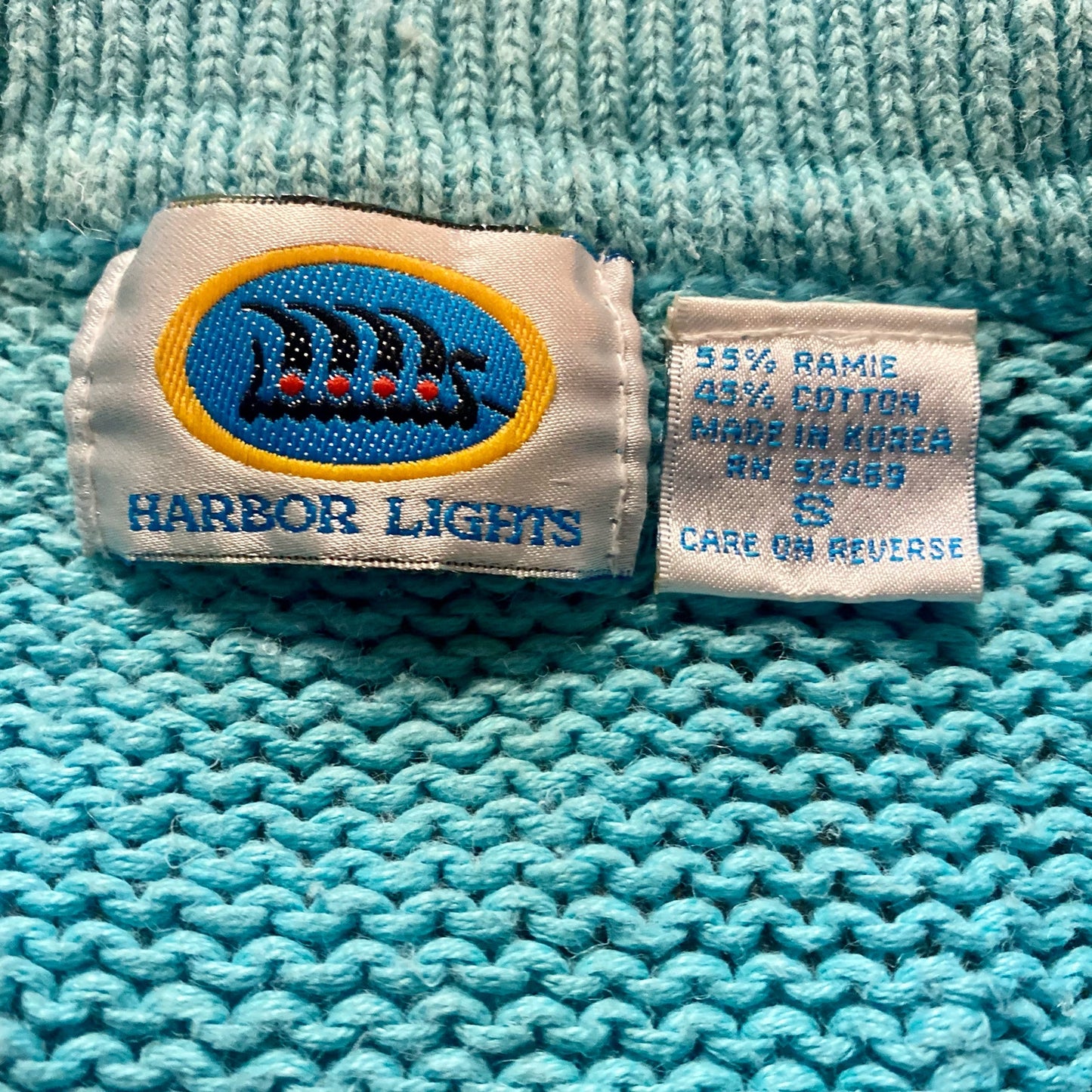 Harbor Lights Vintage Blue Ribbed Ramie Knit Sweater Womens Small