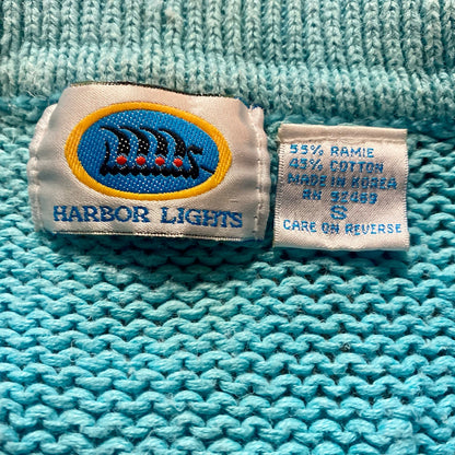 Harbor Lights Vintage Blue Ribbed Ramie Knit Sweater Womens Small