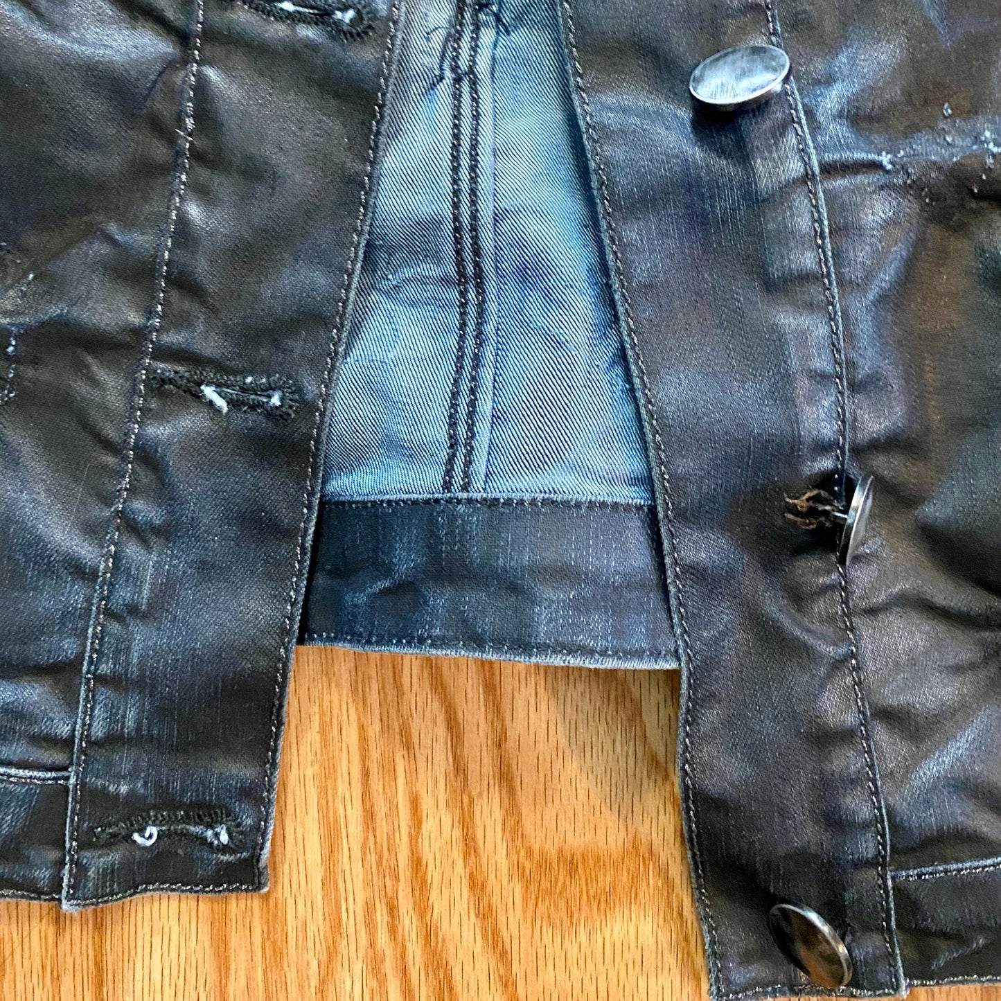 Aventures des Toiles Distressed Blue Denim Jacket Womens 38 Medium