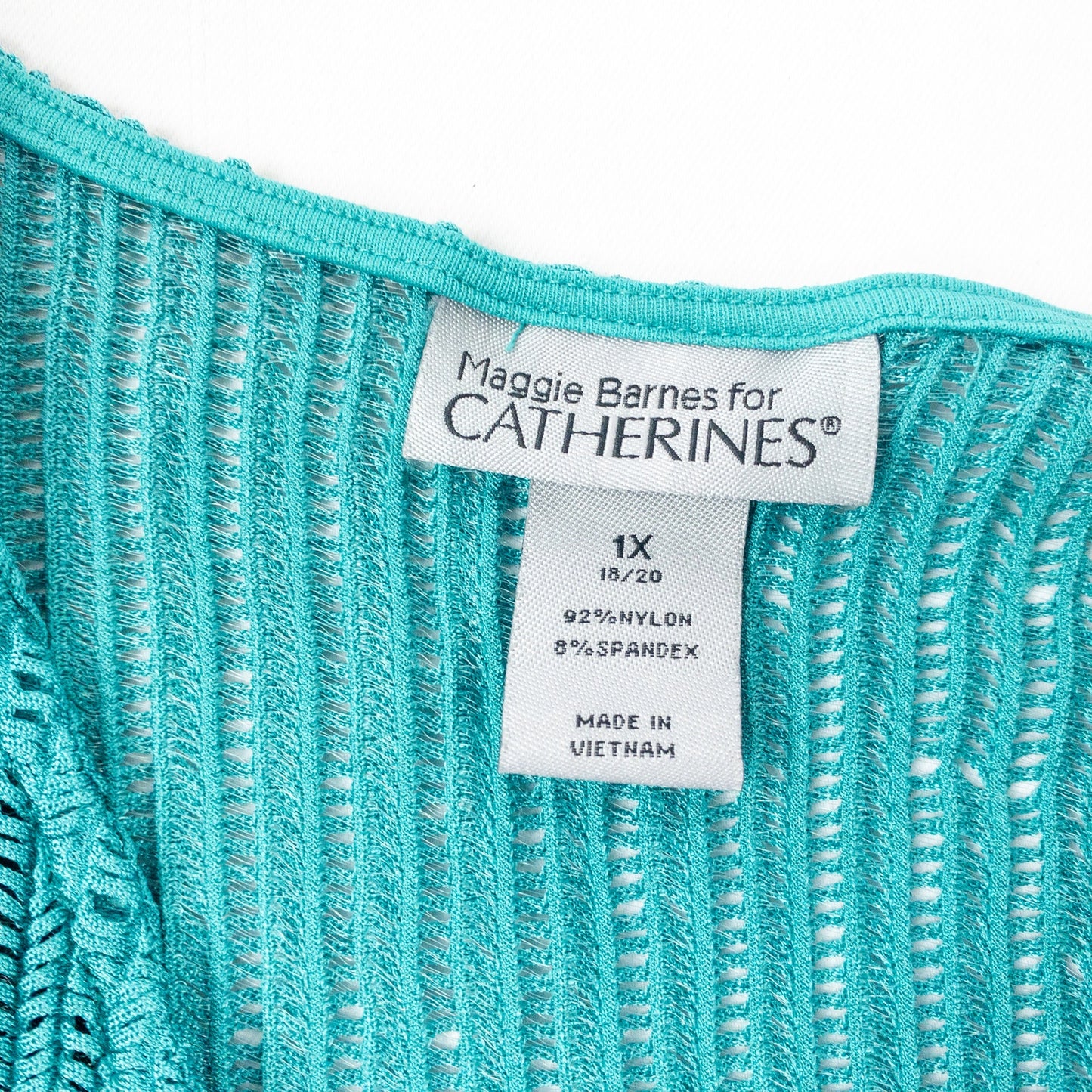 Maggie Barnes Teal Green Ribbed Open Cardigan Womens 1X 18 / 20 Plus Size