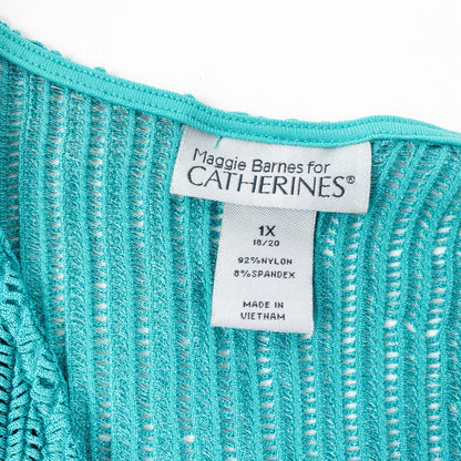 Maggie Barnes Teal Green Ribbed Open Cardigan Womens 1X 18 / 20 Plus Size