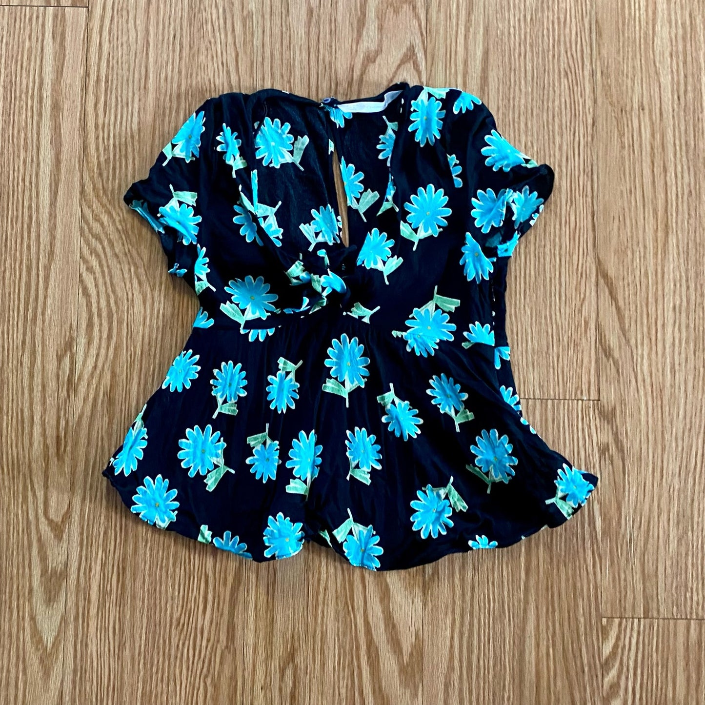 Zara Black Floral Daisy Peplum Blouse Top Womens Small