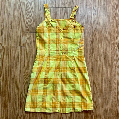 Arizona Jean Co Vintage Yellow Plaid Mini Jumper Dress Womens Small / Medium