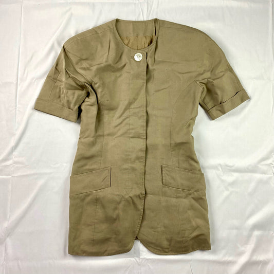 Vintage Tan Silk Structured Short Sleeve Blazer Jacket Womens Small