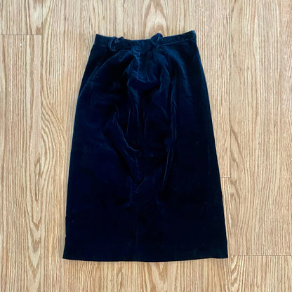 Vintage 1970s Black Velvet Straight Midi Skirt Womens XXSmall