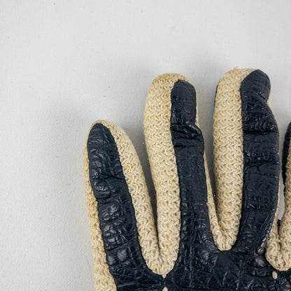 Aris Snuggler Vintage Blue Beige Vinyl Knit Gloves Womens One Size