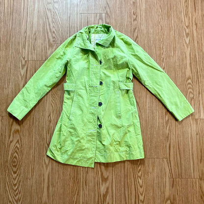 Eddie Bauer Lime Green Y2k Trench Coat Jacket Womens Small