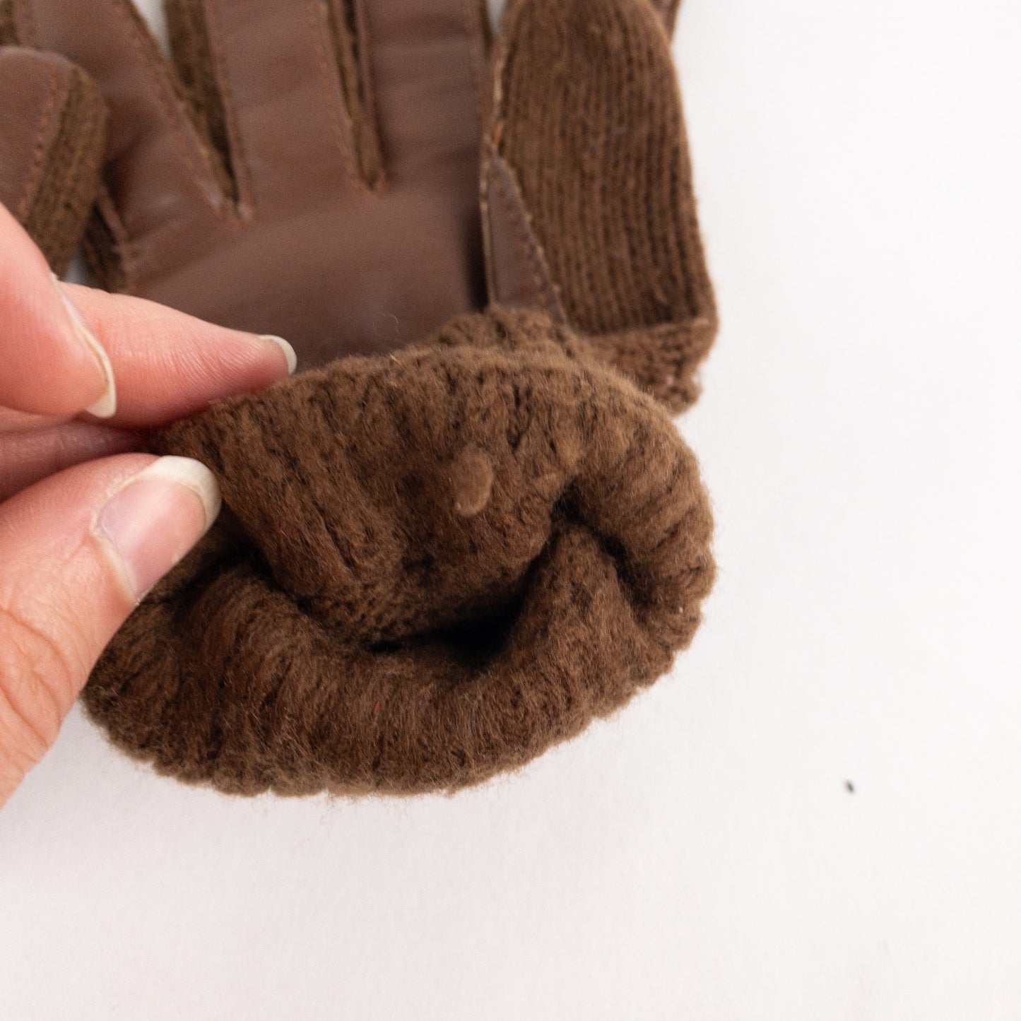 Aris Vintage Brown Knit Fabric Vinyl Patch Gloves Womens One Size