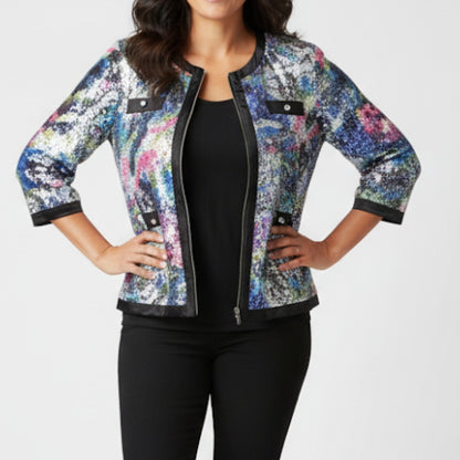 Michael Simon Multicolor Sequin Purple Bomber Jacket Shacket Womens 1X Plus