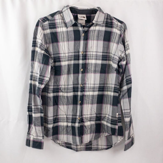 The North Face Berkeley Gray Plaid Organic Cotton Flannel Shirt Womens Medium