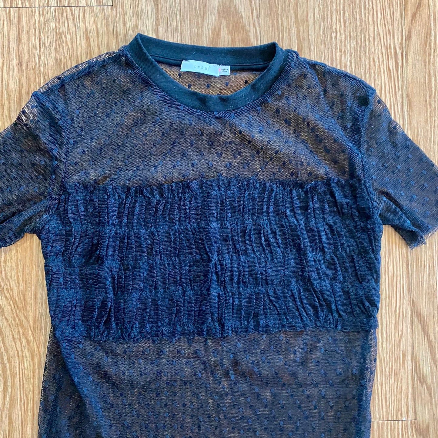 Lush Sheer Black Lace Whimsygoth Polka Dot Top Womens Small