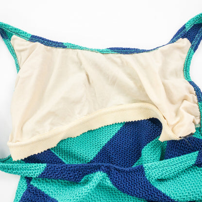 Vintage Green Blue Crochet One Piece Swimsuit Womens Medium
