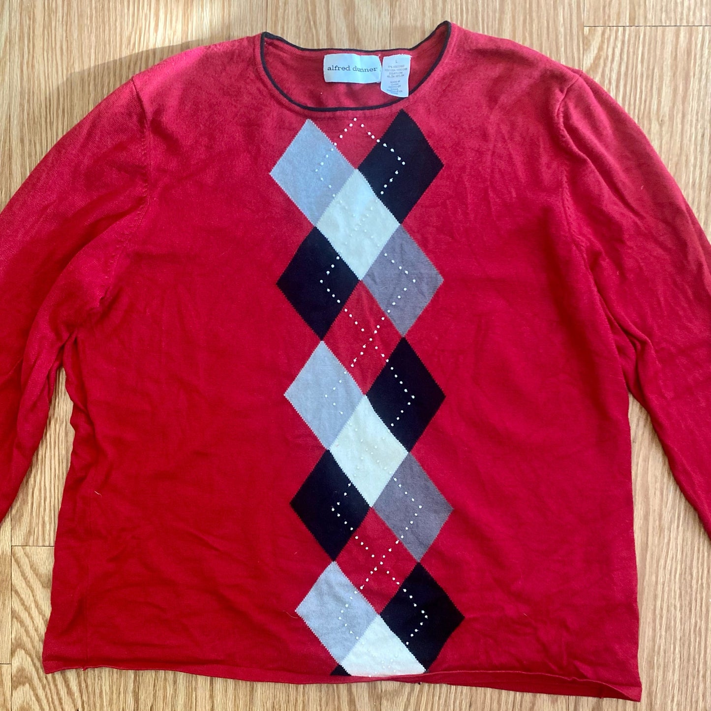 Alfred Dunner Red Diamond Beaded Blouse Shirt Top Womens Large