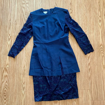 Talbots Sara Campbell Vintage Blue Lace Formal Evening Sheath Dress Womens 10