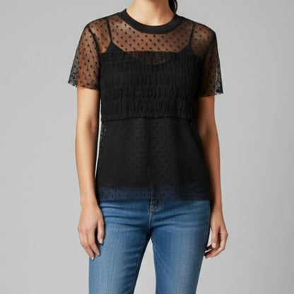 Lush Sheer Black Lace Whimsygoth Polka Dot Top Womens Small