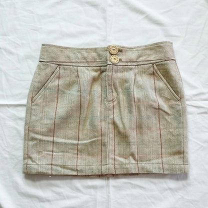 Fossil Tan Plaid Wool Blend Tweed Mini Skirt Womens 4
