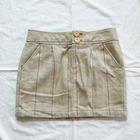 Fossil Tan Plaid Wool Blend Tweed Mini Skirt Womens 4