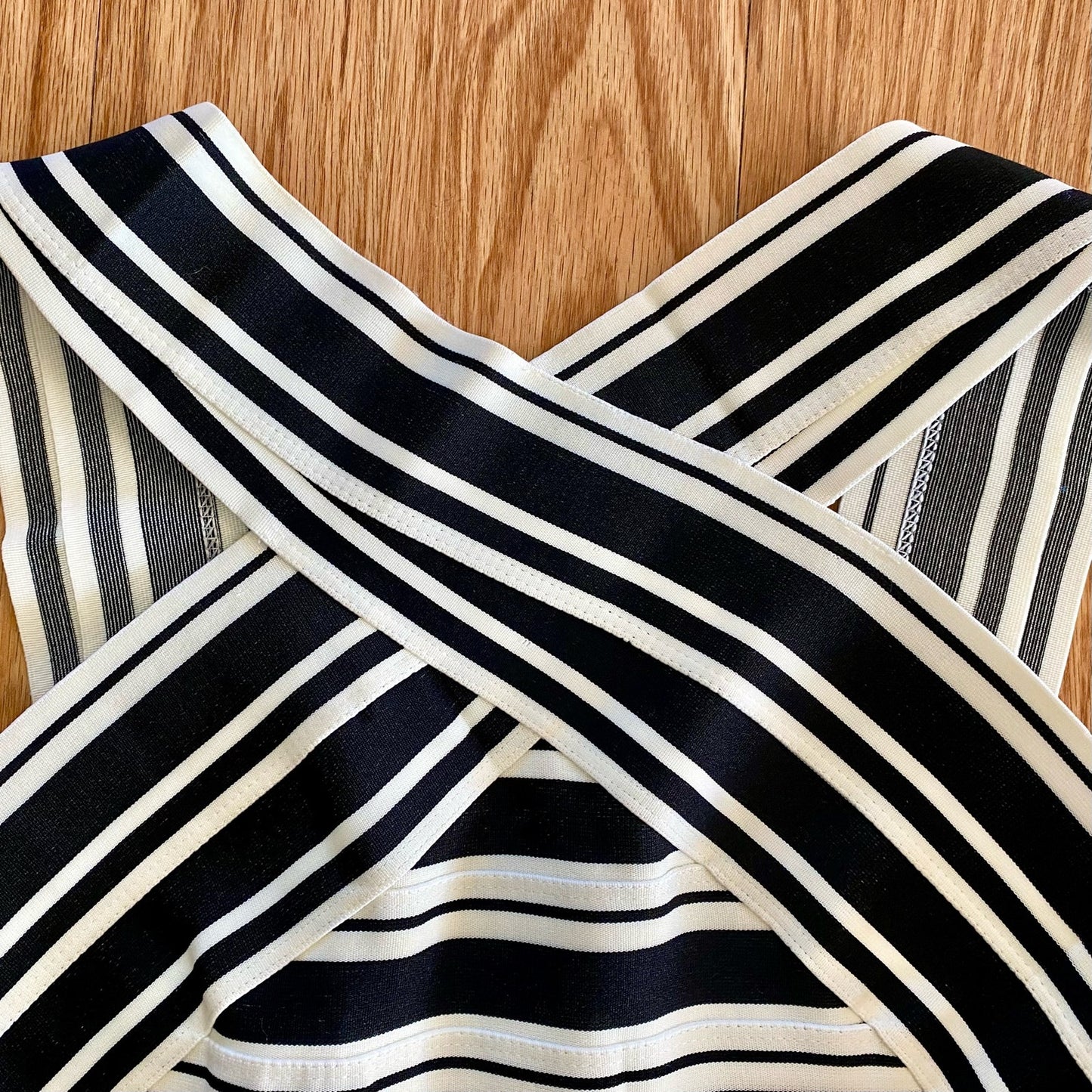 Anthropologie Maeve Black White Crosswise Stripe Fit & Flare Mini Dress Womens 6